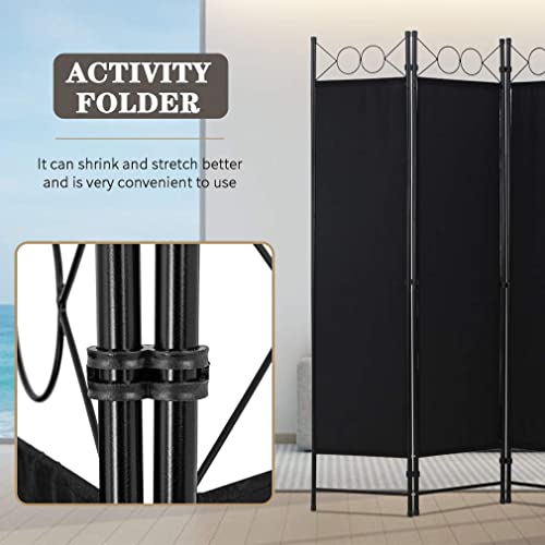 4 Panel Room Divider 6FT Steel Frame Screen Folding Privacy Divider Freestanding Partition for Home Office Bedroom, Black