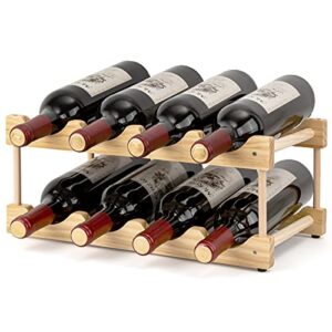 wine rack freestanding storage 8 bottle capacity, 2 tiers modular small wine racks countertop, farmhouse wood wine holder stands for pantry table top organizer (natural, 8 bottles)