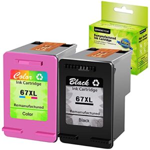 greencycle remanufactured ink cartridge compatible with hp 67xl 67 xl deskjet 1255 2722 deskjet plus 4122 4123 4132 envy 6052 6055 envy pro 6452 6455 printers (black 1 pack, tri-color 1 pack)