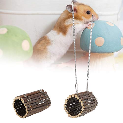 QIRG Hamster Hanging Tunnel, Multipurpose Bendable Natural Wood Hamster Chew Toy Flexible Hamster Wood Bridge Rat Ladder for Small Animals, Guinea Pig, Chinchilla, Ferret(Hook Chain Dual Use Type)