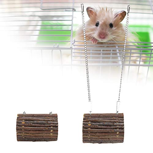 QIRG Hamster Hanging Tunnel, Multipurpose Bendable Natural Wood Hamster Chew Toy Flexible Hamster Wood Bridge Rat Ladder for Small Animals, Guinea Pig, Chinchilla, Ferret(Hook Chain Dual Use Type)