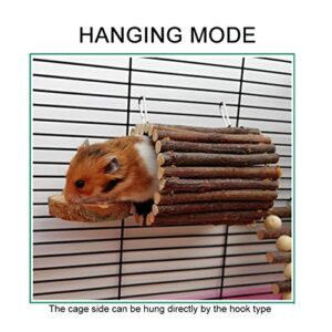 QIRG Hamster Hanging Tunnel, Multipurpose Bendable Natural Wood Hamster Chew Toy Flexible Hamster Wood Bridge Rat Ladder for Small Animals, Guinea Pig, Chinchilla, Ferret(Hook Chain Dual Use Type)