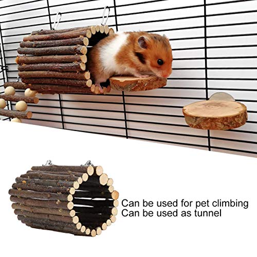 QIRG Hamster Hanging Tunnel, Multipurpose Bendable Natural Wood Hamster Chew Toy Flexible Hamster Wood Bridge Rat Ladder for Small Animals, Guinea Pig, Chinchilla, Ferret(Hook Chain Dual Use Type)