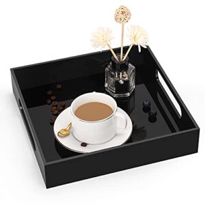cilinta home decorative coffee table tray, 10"x10" elegant acrylic serving trays with handles works for eating, breakfast, makeup drawer organizer,bathroom vanity table,ottoman tray, black