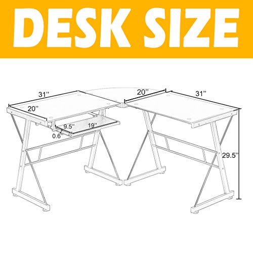 Warmm house Computer Desk,L Shape Home Office Desk with Drawer,Glass Black Desk,Easy to Clean&Tough Scratch-Resistant for Gaming Desk Office Desk l Shaped Desk