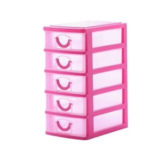 mini desktop drawer, multi-layer plastic drawer storage box cosmetic storage container tabletop sundries storage case, removable desktop organizer box (pink, five layers)