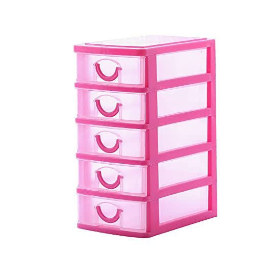 Mini Desktop Drawer, Multi-layer Plastic Drawer Storage Box Cosmetic Storage Container Tabletop Sundries Storage Case, Removable Desktop Organizer Box (Pink, Five Layers)