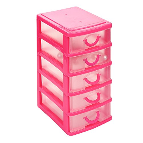 Mini Desktop Drawer, Multi-layer Plastic Drawer Storage Box Cosmetic Storage Container Tabletop Sundries Storage Case, Removable Desktop Organizer Box (Pink, Five Layers)