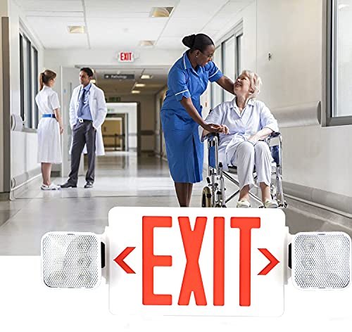 OSTEK Red LED Exit Sign Emergency Light, Two LED Adjustable Head Emergency Exit Lights with 90 Minutes Battery Backup, Dual LED Lamp ABS Fire Resistance UL-Listed (1)