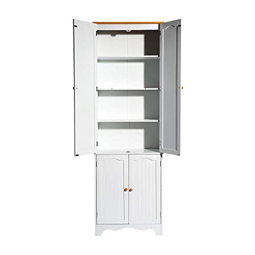 JEROAL 72''H Kitchen Pantry, Tall Pantry Cabinet, Dining Room Entryway Floor Cabinet with Doors, Adjustable Shelves and 2 Large Storage Cabinets, White