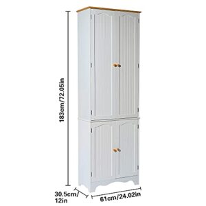 JEROAL 72''H Kitchen Pantry, Tall Pantry Cabinet, Dining Room Entryway Floor Cabinet with Doors, Adjustable Shelves and 2 Large Storage Cabinets, White