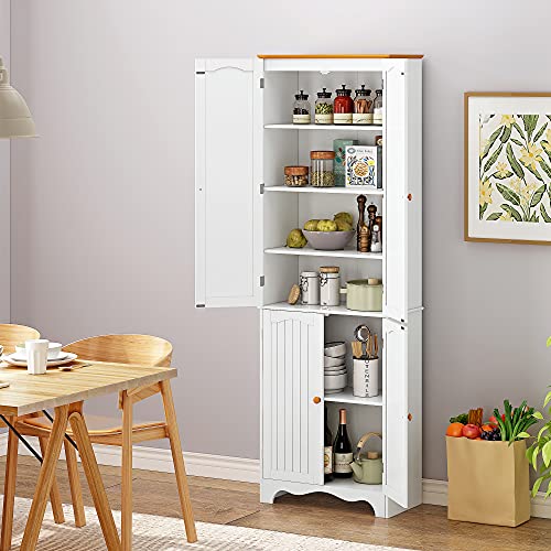JEROAL 72''H Kitchen Pantry, Tall Pantry Cabinet, Dining Room Entryway Floor Cabinet with Doors, Adjustable Shelves and 2 Large Storage Cabinets, White