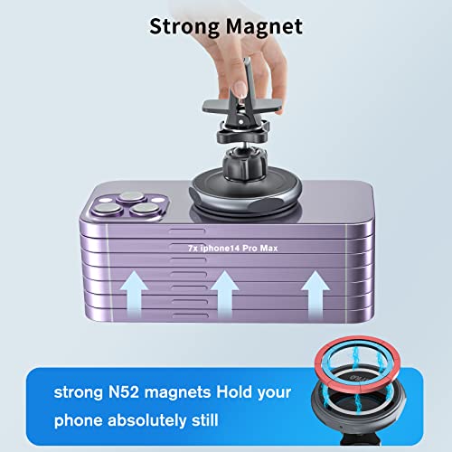PLDHPRO Magnetic Wireless Car Charger Mount for Magsafe iPhone 14 13 12 Pro Plus Max Mini Series Fast Charging Phone Holder Stick On Car Dashboard and Air Vent [Auto-Alignment Powerful Magnets]