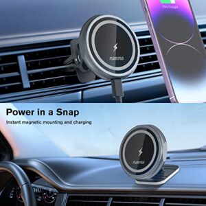 PLDHPRO Magnetic Wireless Car Charger Mount for Magsafe iPhone 14 13 12 Pro Plus Max Mini Series Fast Charging Phone Holder Stick On Car Dashboard and Air Vent [Auto-Alignment Powerful Magnets]