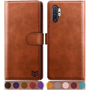 suanpot for samsung galaxy note 10+/10 plus 6.8" with rfid blocking leather wallet case credit card holder, flip folio book phone case cover for women men for note10 plus case wallet light brown
