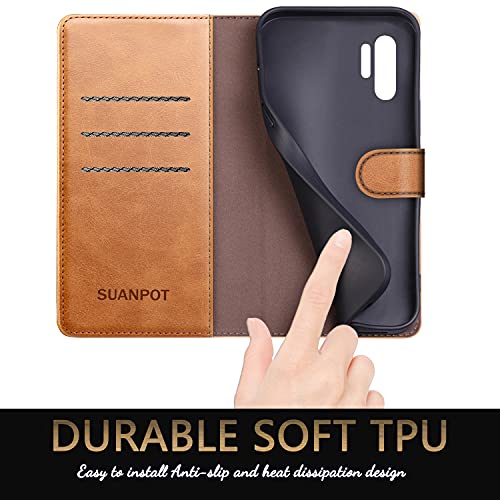 SUANPOT for Samsung Galaxy Note 10+/10 Plus 6.8" with RFID Blocking Leather Wallet case Credit Card Holder, Flip Folio Book Phone case Cover for Women Men for Note10 Plus case Wallet Light Brown