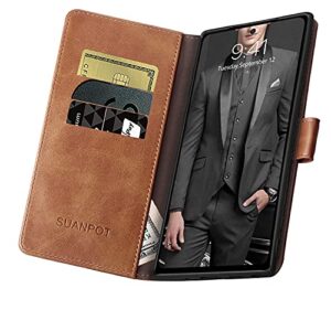 SUANPOT for Samsung Galaxy Note 10+/10 Plus 6.8" with RFID Blocking Leather Wallet case Credit Card Holder, Flip Folio Book Phone case Cover for Women Men for Note10 Plus case Wallet Light Brown