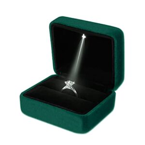 msszdli lahaima velvet ring box led light jewelry gift box engagement and wedding ring box for presentation (dark green)