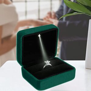 MSSZDLI Lahaima Velvet Ring Box LED Light Jewelry Gift Box Engagement and Wedding Ring Box for Presentation (Dark Green)