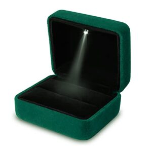 MSSZDLI Lahaima Velvet Ring Box LED Light Jewelry Gift Box Engagement and Wedding Ring Box for Presentation (Dark Green)