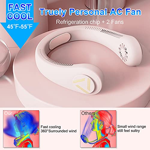 WOOLALA [2022 Newly] Built-in Cooling Chip Personal AC Neck Fan Truely Air Conditioner Hands-Free Wearable Fan for Quick Cool Down, 4000mAh USB Rechargeable Portable Fan for Daily Use