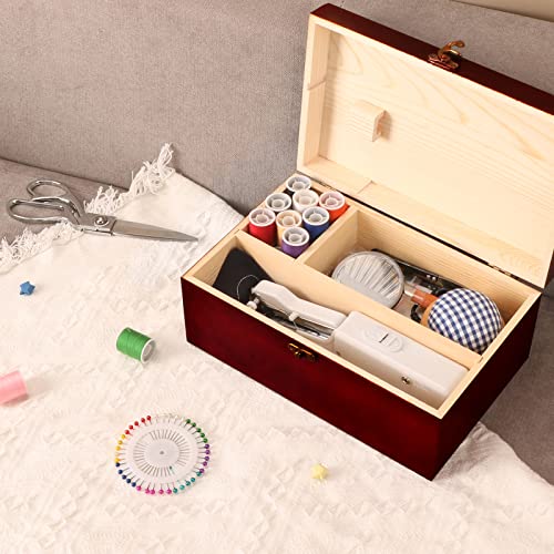 Hand held Sewing Device, Handheld Sewing Machine Heavy duty, Hand Sewing Machine Portable, Wooden Sewing Box with 153 Pcs Sewing Kit