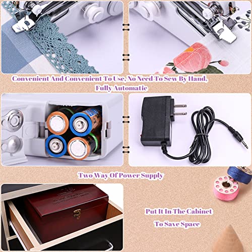 Hand held Sewing Device, Handheld Sewing Machine Heavy duty, Hand Sewing Machine Portable, Wooden Sewing Box with 153 Pcs Sewing Kit