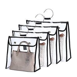 hanging handbag organizer, pvc purse storage bag dustproof, space-saving handbag protector with joinable design, 4 pcs (transparent black border, 4pcs (s+m+l+xl))