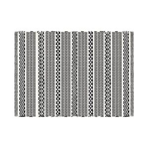 SAVON Hand Woven Cotton Flatweave Area Rug 3x2 Footmat Doormat Woven Black and White Geometric Boho