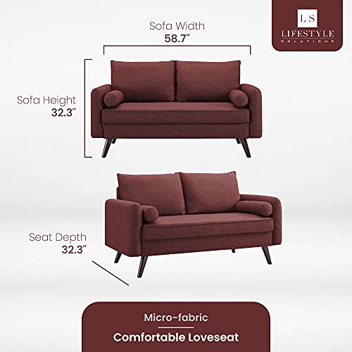 LifeStyle Solutions Calgary Loveseat, 58.7" W x 32.3" D x 32.3" H, Burgundy