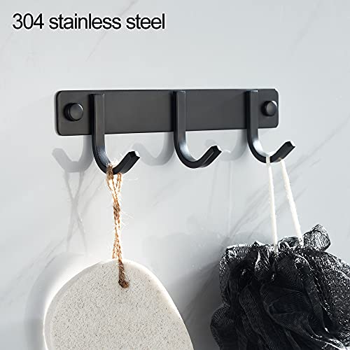 304 Stainless Steel Black Bathroom Hook Bathroom Toilet Towel Hook Coat Hook Row Hook Bath Towel Hook one-Piece Hook Kitchen Storage Hook Key School Bag Hook (Black, 3-Row Hook)…