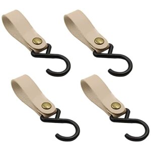 jeogyong 4-pack s hooks for hanging, 2 inch small s hooks with leather straps, s shaped hangers plastic hanging hooks for pots, pans, plants, clothes, closet rod, kitchen utensils, bathroom towels