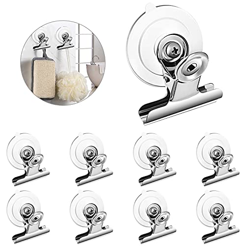 Aufind 8 Packs Suction Cup Clip Plastic Round Suction Cup Clamp Holder Strong Window Glass Suction Cup Clip for Hanging Kitchen Bathroom Office Accessories…