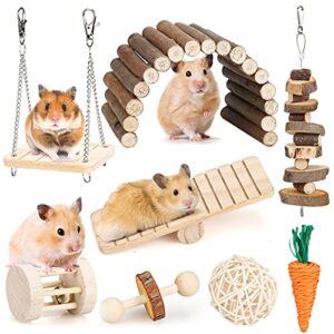 bbjinronjy hamster chew toys set small animal molar toys teeth care wooden accessories for guinea pigs,chinchillas,gerbils,mice,rats,mouse rodents toy swing seesaw bridge (wood)