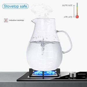Glass Pitcher, Glass Water Pitcher with Tight Stainless Steel Lid, 105.5oz/3L, Heat Resistant Borosilicate Glass Carafe, Long Handle Cleaning Brush and Mixing Spoon, Temperature Safe
