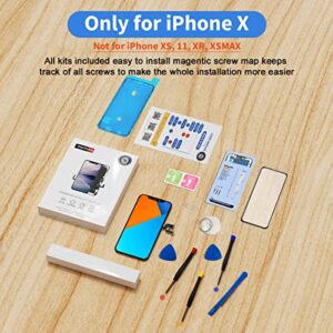 EFAITHFIX for iPhone X LCD Screen Replacement 5.8 Inch Frame Assembly LCD Display and 3D Touch Screen Digitizer with Repair Tools Kit for A1865/A1901/A1902 with Waterproof Adhesive Tempered Glass