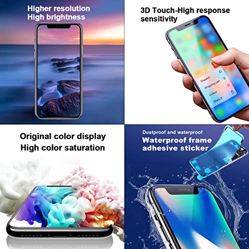 EFAITHFIX for iPhone X LCD Screen Replacement 5.8 Inch Frame Assembly LCD Display and 3D Touch Screen Digitizer with Repair Tools Kit for A1865/A1901/A1902 with Waterproof Adhesive Tempered Glass
