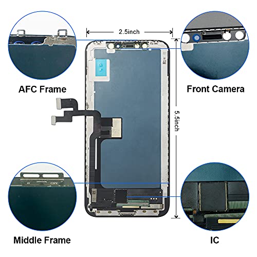 EFAITHFIX for iPhone X LCD Screen Replacement 5.8 Inch Frame Assembly LCD Display and 3D Touch Screen Digitizer with Repair Tools Kit for A1865/A1901/A1902 with Waterproof Adhesive Tempered Glass