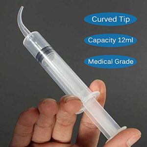 9 Pack 12ml/cc Dental Syringe with Curved Tip & Measurement Disposable Graduated Dental Irrigation Syringe for Oral Dental Care, Tonsil Stones Removing, Lab, Feed Small Pet (Curved-No Measurement)