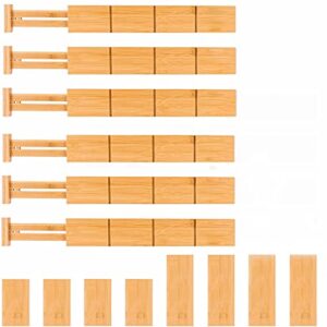 ecozoi bamboo drawer divider organizers, set of 6 dividers with 8 connectors for flexible organizing