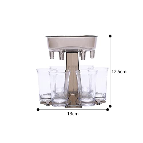 Mixt Shots 6 Shot Glass Dispenser and Holder, Multiple Shot Pourer for Cocktail, Wine and Juice, Party Drink and Beverage Dispenser for Filling Liquids (13x13x12.5 cm, Transparent)