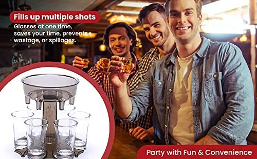 Mixt Shots 6 Shot Glass Dispenser and Holder, Multiple Shot Pourer for Cocktail, Wine and Juice, Party Drink and Beverage Dispenser for Filling Liquids (13x13x12.5 cm, Transparent)
