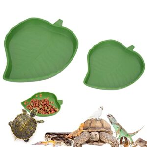 molain reptile leaf food water bowl, 2 pieces reptile leaf shape dish flat drinking bowl water plate for turtle lizards, hamsters, snakes 2 sizes