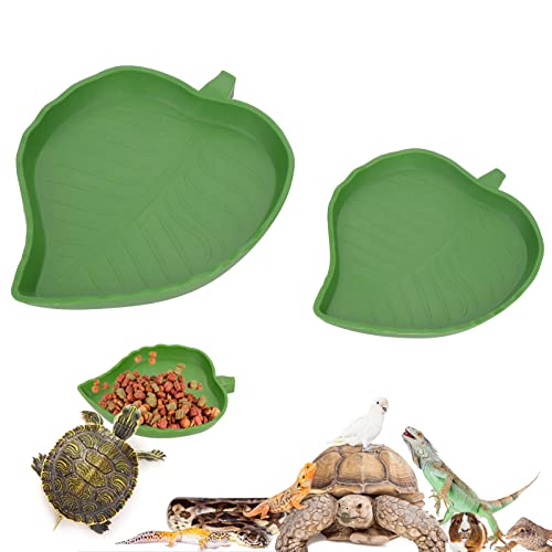 Molain Reptile Leaf Food Water Bowl, 2 Pieces Reptile Leaf Shape Dish Flat Drinking Bowl Water Plate for Turtle Lizards, Hamsters, Snakes 2 Sizes