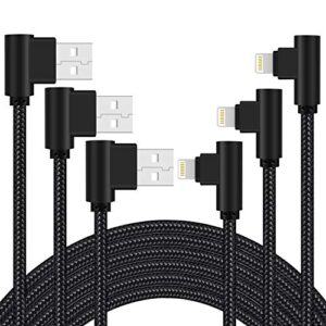 osecet iphone charger 3ft mfi certified 3 pack 90 degree nylon braided lightning cable right angle iphone charging cord for iphone 13 12 11 pro x xs xr 8 plus 7 6 5 and more (black, 3 ft)