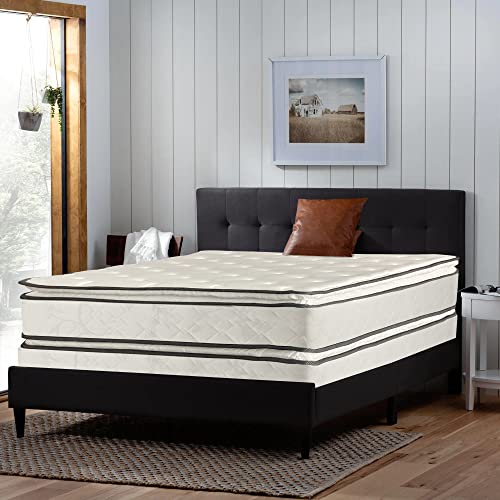 Treaton, 12-Inch Medium Plush Double Sided Pillowtop Innerspring Mattress & 8" Wood Box Spring Set, Queen