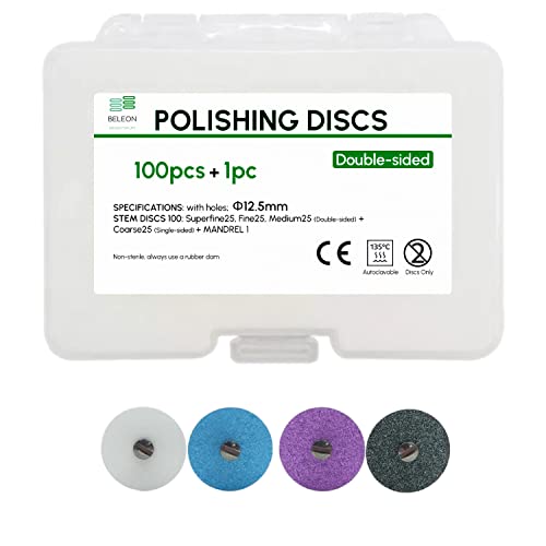 BELEON Dental Abrasive Discs with Metal Connector - Dental Kit for Polishing Sanding Finishing Grinding - Tooth Polish Disc - Set100pcs Discs + Mandrel