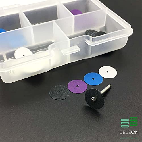 BELEON Dental Abrasive Discs with Metal Connector - Dental Kit for Polishing Sanding Finishing Grinding - Tooth Polish Disc - Set100pcs Discs + Mandrel