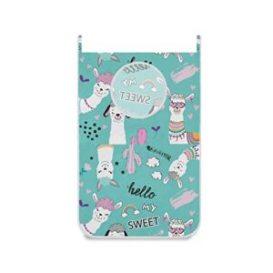 oyihfvs enthic llama alpacas cacti cactus clouds on turquoise 1pc hanging laundry hamper bag, dirty clothes bag over the door, wall cloth basket with hooks storage college closet for bathroom bedroom