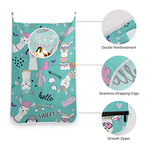 Oyihfvs Enthic Llama Alpacas Cacti Cactus Clouds On Turquoise 1PC Hanging Laundry Hamper Bag, Dirty Clothes Bag Over The Door, Wall Cloth Basket with Hooks Storage College Closet for Bathroom Bedroom